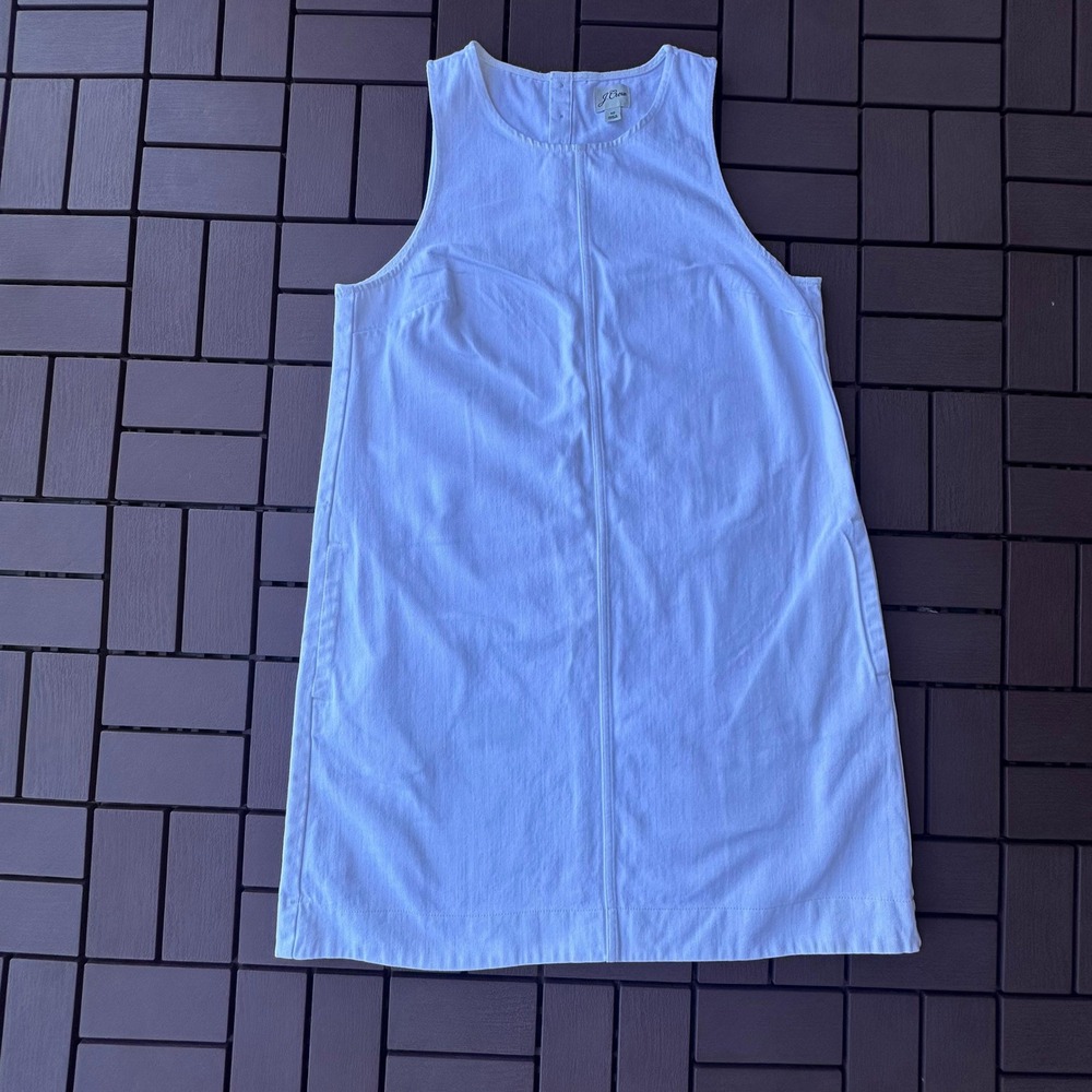 J.Crew Womens Size 10 White Denim Sleeveless Shift Dress Pockets